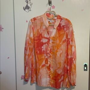 Chico's Orange and Pink Button-Down Shirt